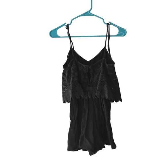 Topshop Black Lace Ruffle Top Romper Size 4 - Picture 2 of 5